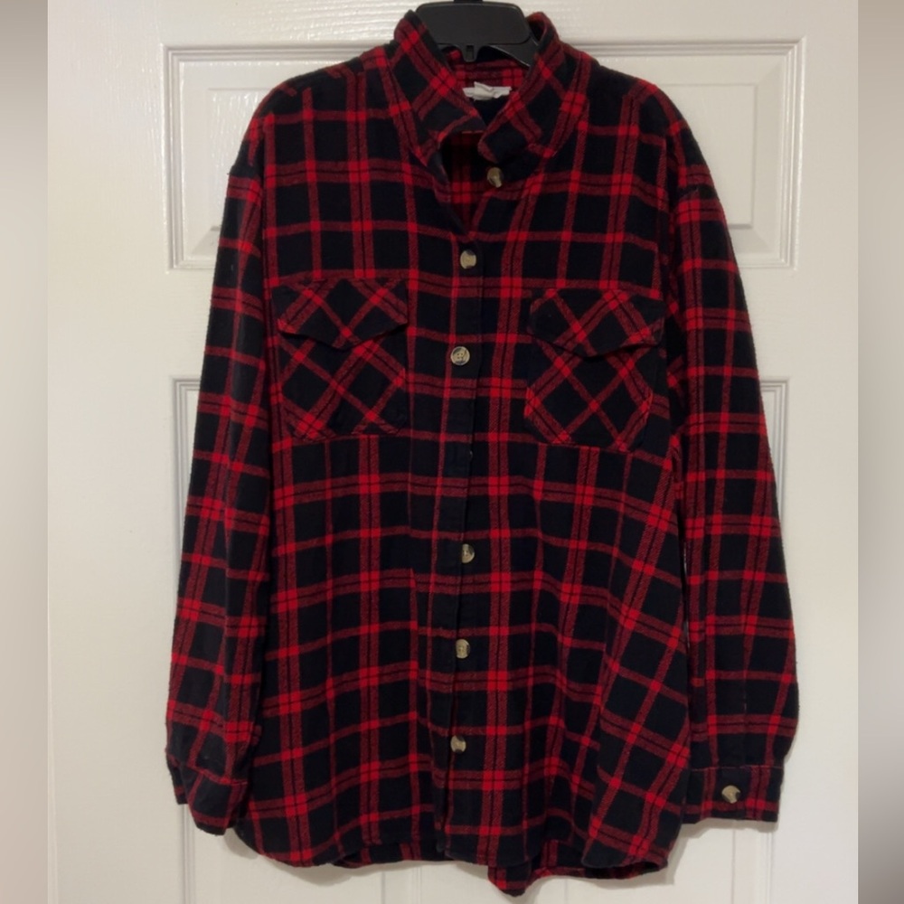Beachlunchlounge Red and Black Plaid shacket